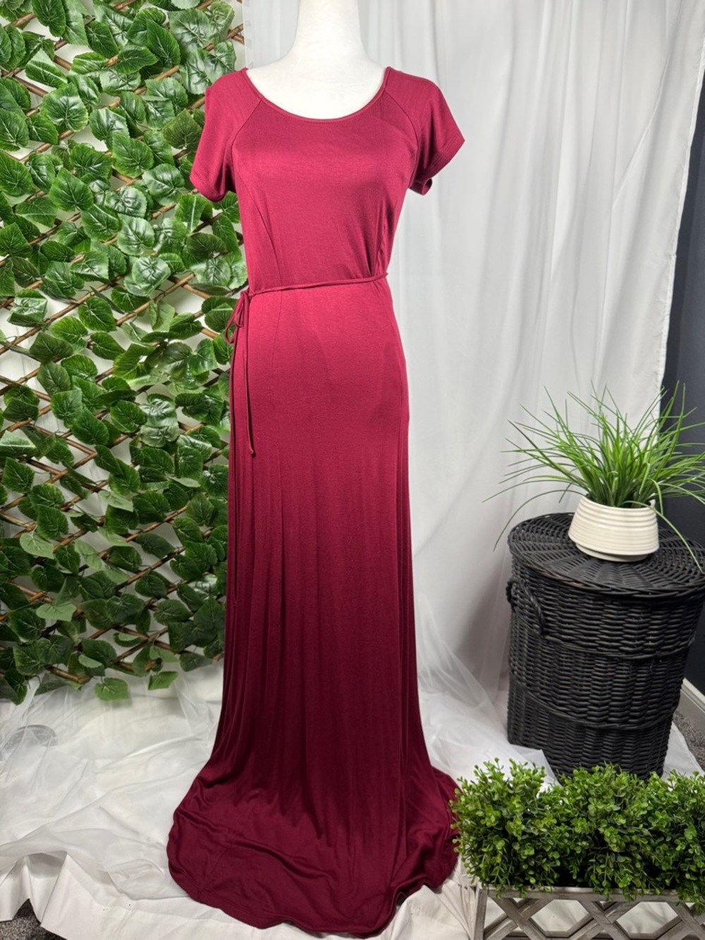 Jessica Simpson Burgundy Maxi Dress with Tie Waist